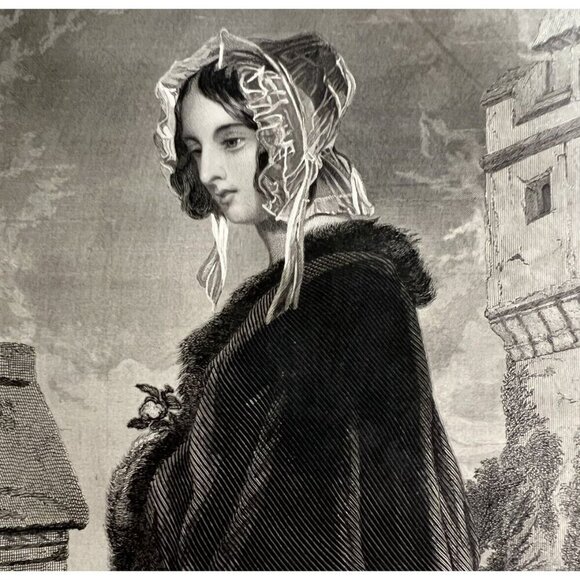 Meditation Beautiful Victorian Woman Engraving 1859 Sir Edwin Landseer Art DWY5G - Picture 1 of 2